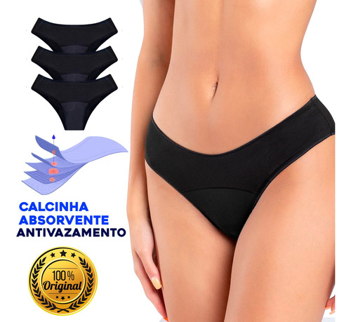 Kit 3 Calcinhas Absorventes Menstrual - Envio Imediato 24h