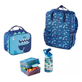 Kit Mochila Infantil Dinosaurio Lonchera Botella Sándwichera