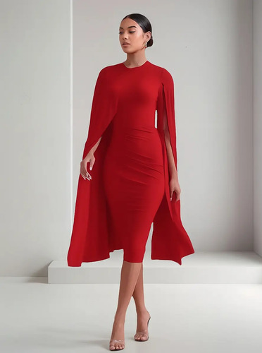 Vestido Fiesta Mujer Sexy Mangas Asimétricas Largo Ajustado