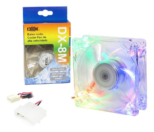 Cooler Fan 80mm X 80mm Led Colorido Dex Rgb Dx-8m