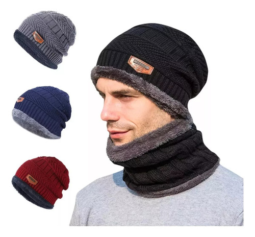 Kit Touca Gorro Cachecol Inverno Forrado Frio De Lã Unissex