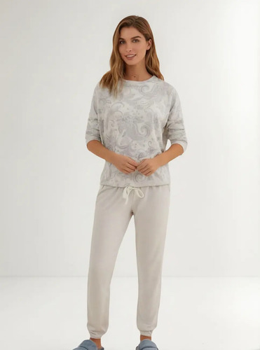 Pijama Larga Mujer Ws Estampada Azul
