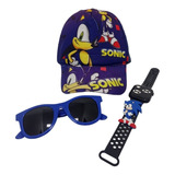 1 Kit  Sonic Relogio Do Digital Infantil Boné Oculos De Sol