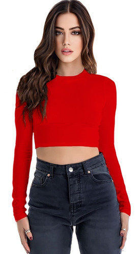 Blusa Crop Top De Manga Larga Sexy Para Dama Casual