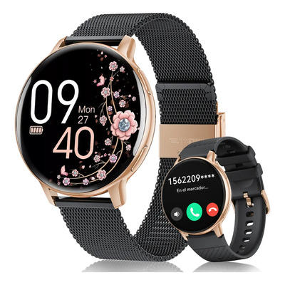 Smartwatch Mujer Moda Reloj Inteligente Deportivo Caja Dorado Correa Black\u002Fgold Bisel Dorado Diseño De La Correa Mesh | Envío gratis
