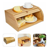 Caja De Pan Madera Bambu Con Tapa Enrollable Multiuso Grande