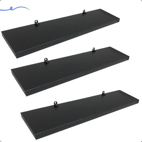 3 Prateleiras 40x10 Mdf Preto C/suporte Cozinha Quarto Sala