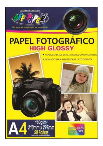 Papel Fotográfico High Glossy 180g A4 Com 50 Folhas Offpaper Cor Branco