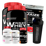 Kit 2x Whey 900g + Waxy Maize + Colágeno + Bcaa + Creatina Sabor Morango