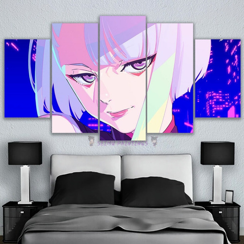 5 Cuadros Canvas Cyberpunk Lucy Gamer Anime Neon Arte 150x84