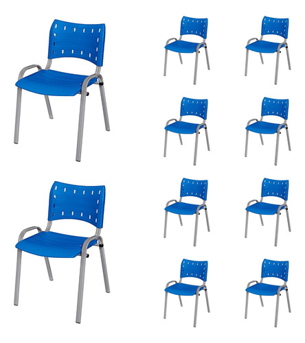 10 Cadeira Plástico Escola Escritório Auditório Base Cinza