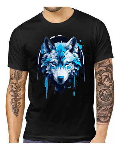 Camiseta Masculina Lobo Azul Casual
