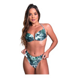 Biquíni Cropped Decote V Top Faixa Ripple Estampado