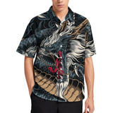 Camisa Hawaiana De Hombre De Manga Corta Patrón De Dragón