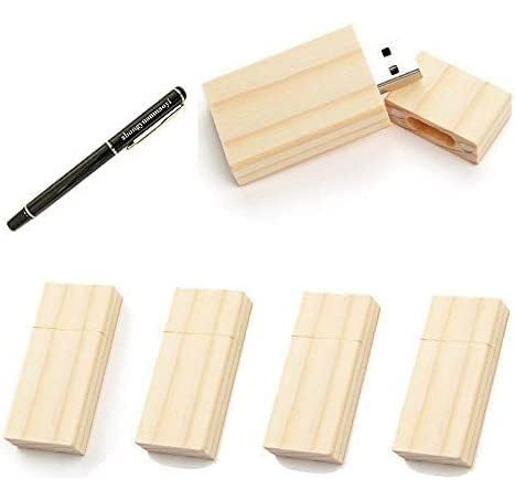 Paquete De 5 Unidades De Memoria Usb Rectangulares De Madera