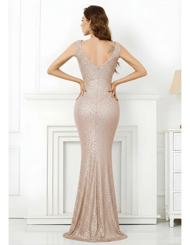 Vestido De Noche Sexy Con Esote V  Lentejuelas Fiesta Boda | Meses sin interés