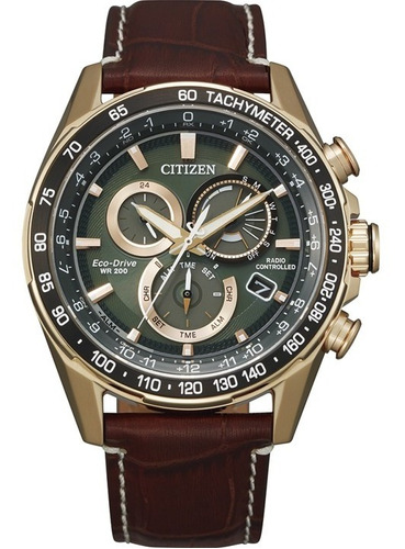 Reloj Citizen Hombre Eco-drive Radiocontrol Cuero Cb591900x Color De La Malla Marrón Oscuro Color Del Bisel Negro Color Del Fondo Verde Oscuro