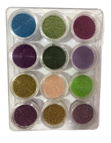 Kit 12 Caviar Colorido Unhas Decoração Strass Pedraria