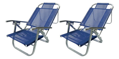 Kit 2 Cadeiras De Praia Reclinável 5 Posições Azul Verão Bot