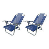 Kit 2 Cadeiras De Praia Reclinável 5 Posições Azul Verão Bot