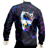 Chamarra Bomber Hombre Rompevientos Estampada Calavera Rayos