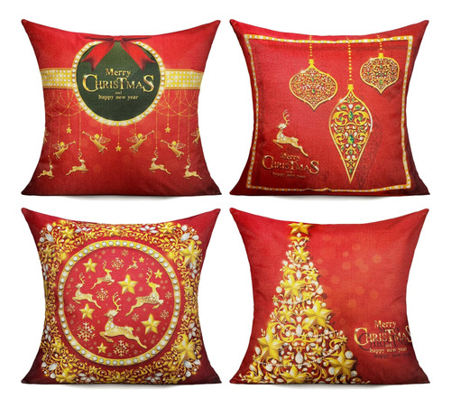 All Smiles Fundas De Almohada Navideñas Rojas, 18 X 18, Jueg