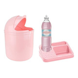 Lixeira E Porta Detergente Organizador De Pia Rosa Kit 2un