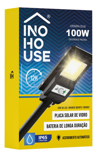 Kit 5 Holofote Solar 100w Branco Quente Ip65 12h Preta