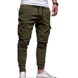 Pantalon Cargo De Hombre Con Resortes Casual Verde Musgo 