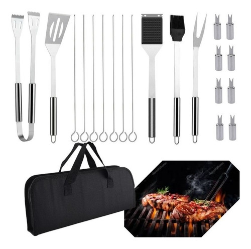 Set Parrillero Asado 20 Pcs Kit Accesorios Parrilla Barbacoa