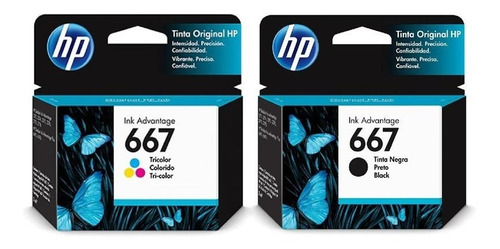 Combo Cartucho Hp 667 Negro + Color Original 1275 2376 2775 