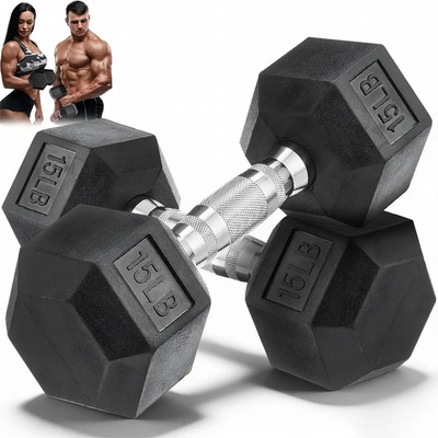 2 Mancuernas Hexagonales De Caucho 6.8 Kg 15 Lb C\u002Fu Gym | Envío gratis