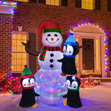 Inflable De Navidad Muñeco Nieve Y Pinguinos 1.80m Luz Led