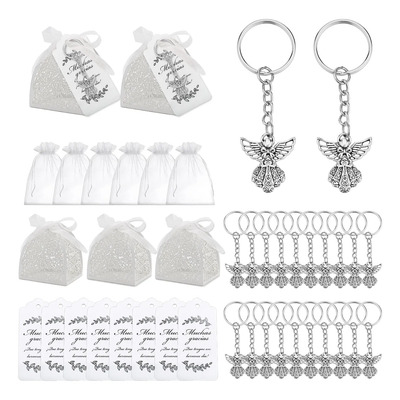 120plata Llavero Ángel Bautizo Bebé Con Bolsa Organza Cajita