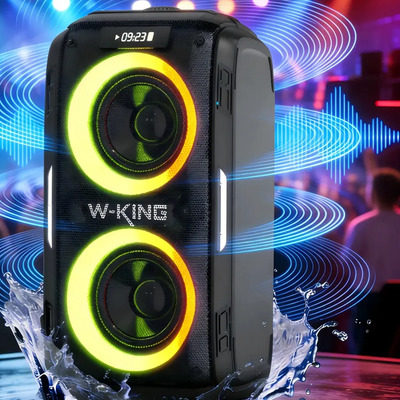 Bocina Bluetooth W-King T9-PRO Boombox de fiesta premium máx 270 W RMS 120 W 7650mAh 25hrs Karaoke IPX5 para estudios de música profesional, fiestas con TF, AUX, unidad flash USB, guitarra y micrófono | Meses sin interés