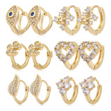 6 Aretes De Oro Diamante Arracadas Mujer Laminado Oro 14k