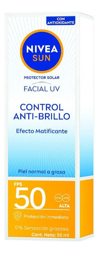 Nivea Sun Facial Matificante F50 Protector Solar 50ml Anti Brillo