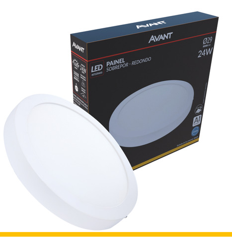 Kit 5 Plafon Led Redondo Sobrepor 24w Branco Quente 3000k 