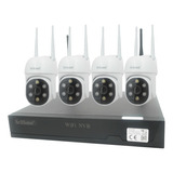 Kit 4 Camaras Domo Pt Wifi Nvr 8ch Sricam Audio Color