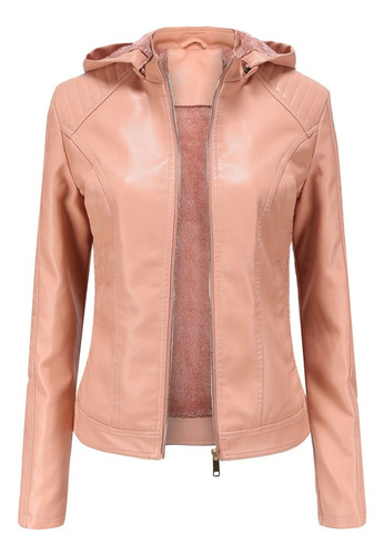 Chaqueta De Cuero Con Capucha For Mujer Pu Talla Grande Moda