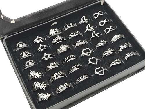 12 Anillos Formitas Caladas Surtidas Acero Quirúrgico 316l