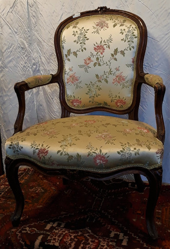 Antiguo Sillón Francés * Tapiz Seda