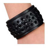 Pulsera Brazalete Cuero Trenzado Negra Hombre Regalo