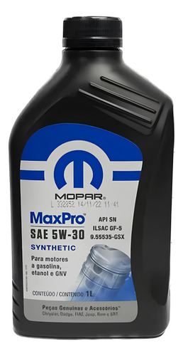 1 Litro De Oleo 5w30 Maxpro Original Mopar  K68218920la