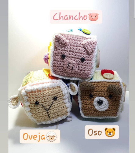 Cubo Didáctico Crochet Tejido Sonajero Montessori  