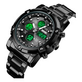 Reloj Elegante Y Triple Hora Acero Dual Skmei 1389 Negro