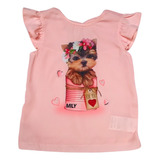 Blusa Verão Leve Infantil Menina Cachorro Manga Curta