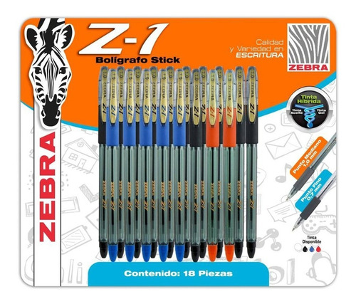 Boligrafo Stick Zebra Z - 1 Con 18 Piezas