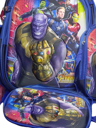 Mochila  Avengers, Thanos Combo Incluye Lonchera Y Lapicero 