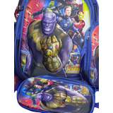 Mochila  Avengers, Thanos Combo Incluye Lonchera Y Lapicero 